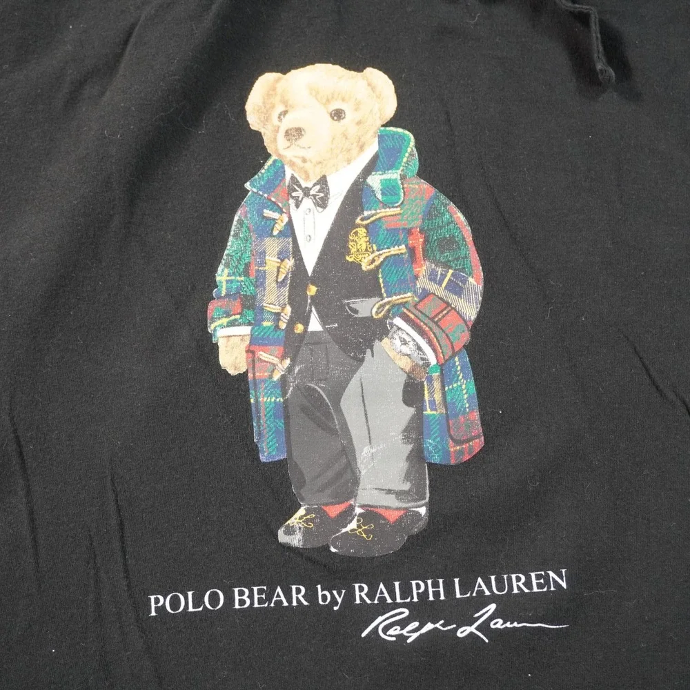 Polo Ralph Lauren Hoodie Mens XL Black Polo Bear Graphic Long Sleeve T-Shirt